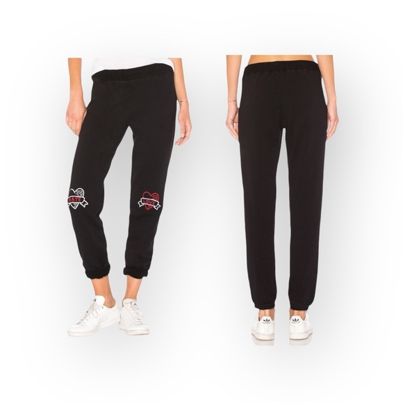 Rare: Lauren Moshi ☻︎ Gia Love Hate Tattoo Style Embroidery Sweatpants ☻︎ Black - Picture 16 of 17